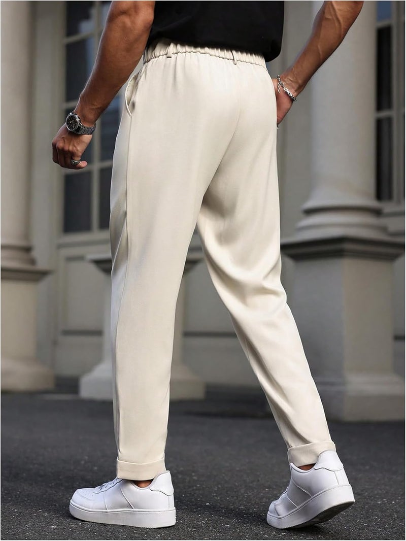 OYOANGLE Men's Dress Pants Zipper Fly Pleated Business Casual Skinny Tapered Trousers - Image 2